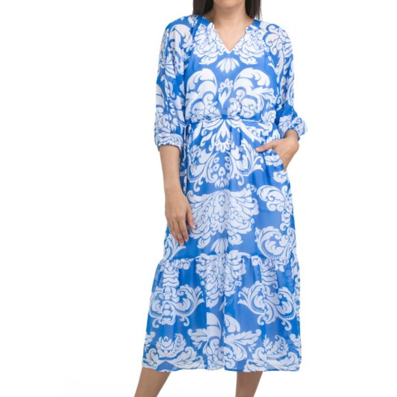 JULIA JORDAN Long Sleeve V-neck Printed Maxi Dress - Picture 2 of 3